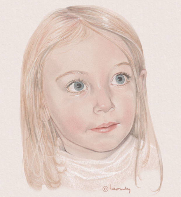 Portrait petite fille yeux bleux et blonde crayon de couleur